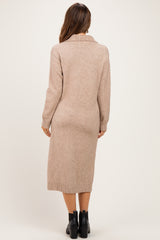 Light Mocha Half-Zip Collar Side Slit Maternity Midi Sweater Dress