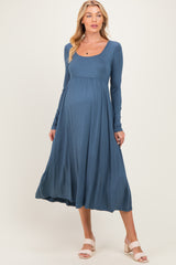 Teal Long Sleeve Scoop Neck Maternity Maxi Dress