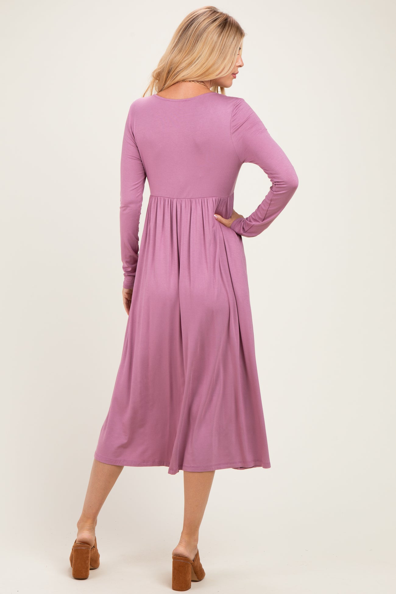 Mauve Lavender Long Sleeve Scoop Neck Maxi Dress