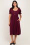 Burgundy Button Front Short Ruffle Sleeve Midi Dress
