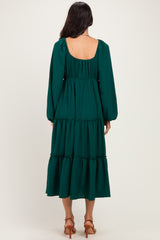 Hunter Green Tiered Long Sleeve V-Neck Maxi Dress