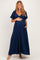 Navy Knotted V-Neck Flutter Sleeve Maternity Maxi Dress