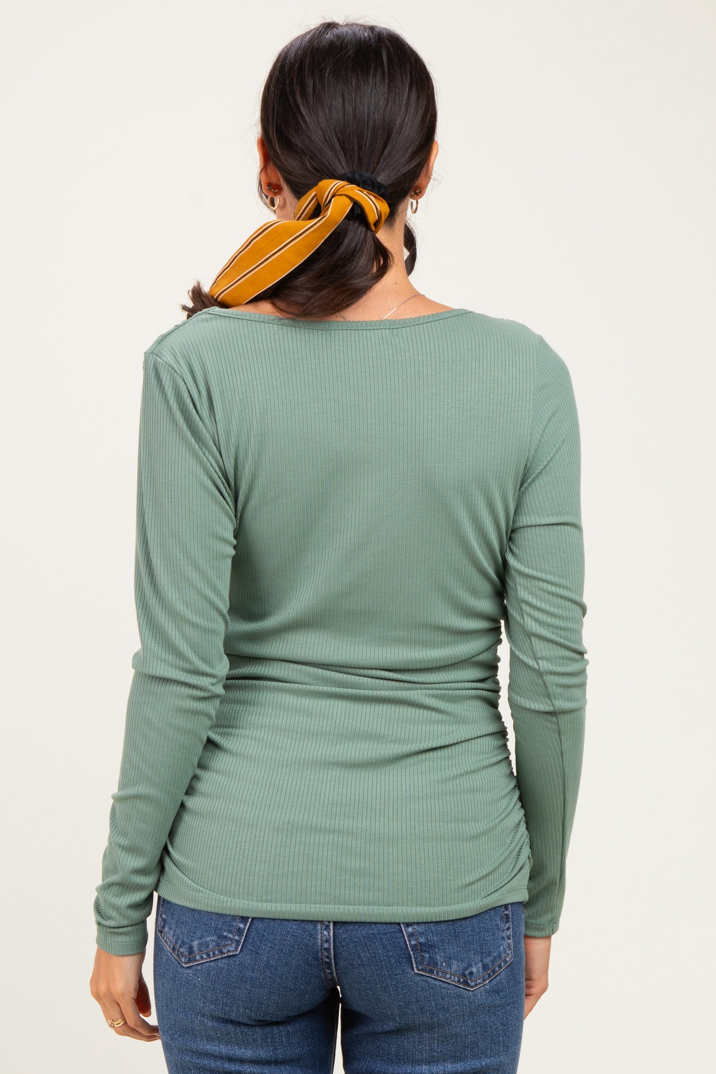 Sage Ribbed Knit Long Sleeve Wrap Nursing Top
