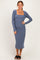 Blue Fitted Long Sleeve Square Neck Midi Dress