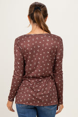 Brown Long Sleeve Maternity Henley Top