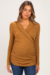 Mustard Soft Heathered Draped Wrap Maternity/Nursing Top