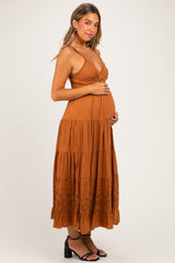 Desert Lace Accent V-Neck Tiered Maternity Maxi Dress