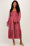 Mauve Smocked Button Bodice Long Sleeve Maternity Maxi Dress