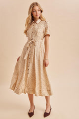 Buttercream Floral Button Down Tie Waist Midi Dress