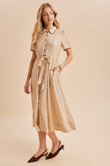 Buttercream Floral Button Down Tie Waist Midi Dress