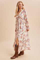 Cloud Floral Chiffon Button Down Maxi Dress