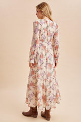 Cloud Floral Chiffon Button Down Maxi Dress
