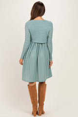 Sage/ Off White Striped Long Sleeve Maternity Nursing Dress