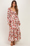 Cream Floral Long Sleeve Maternity Maxi Dress