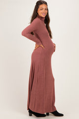 Rust Turtleneck Long Sleeve Maternity Maxi Dress