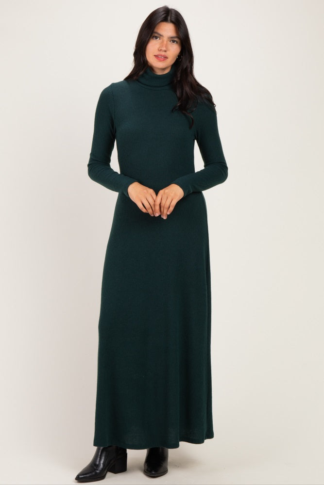 Hunter Green Turtleneck Long Sleeve Maternity Maxi Dress