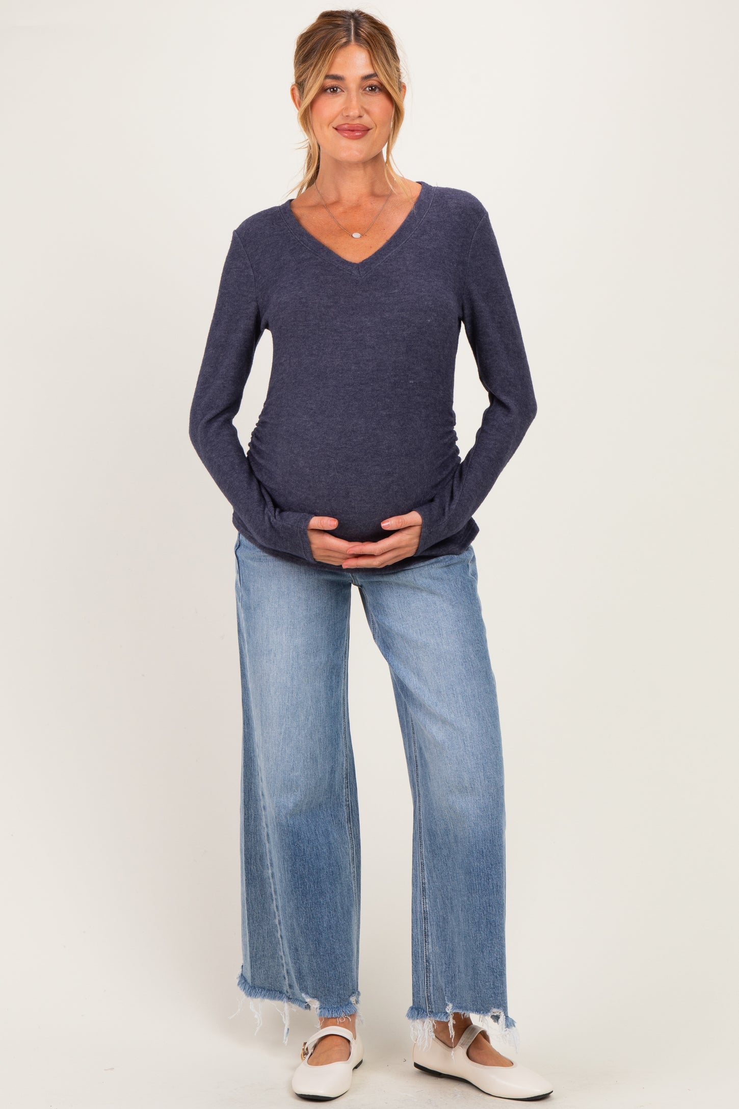 Navy Long Sleeve V-Neck Maternity Top