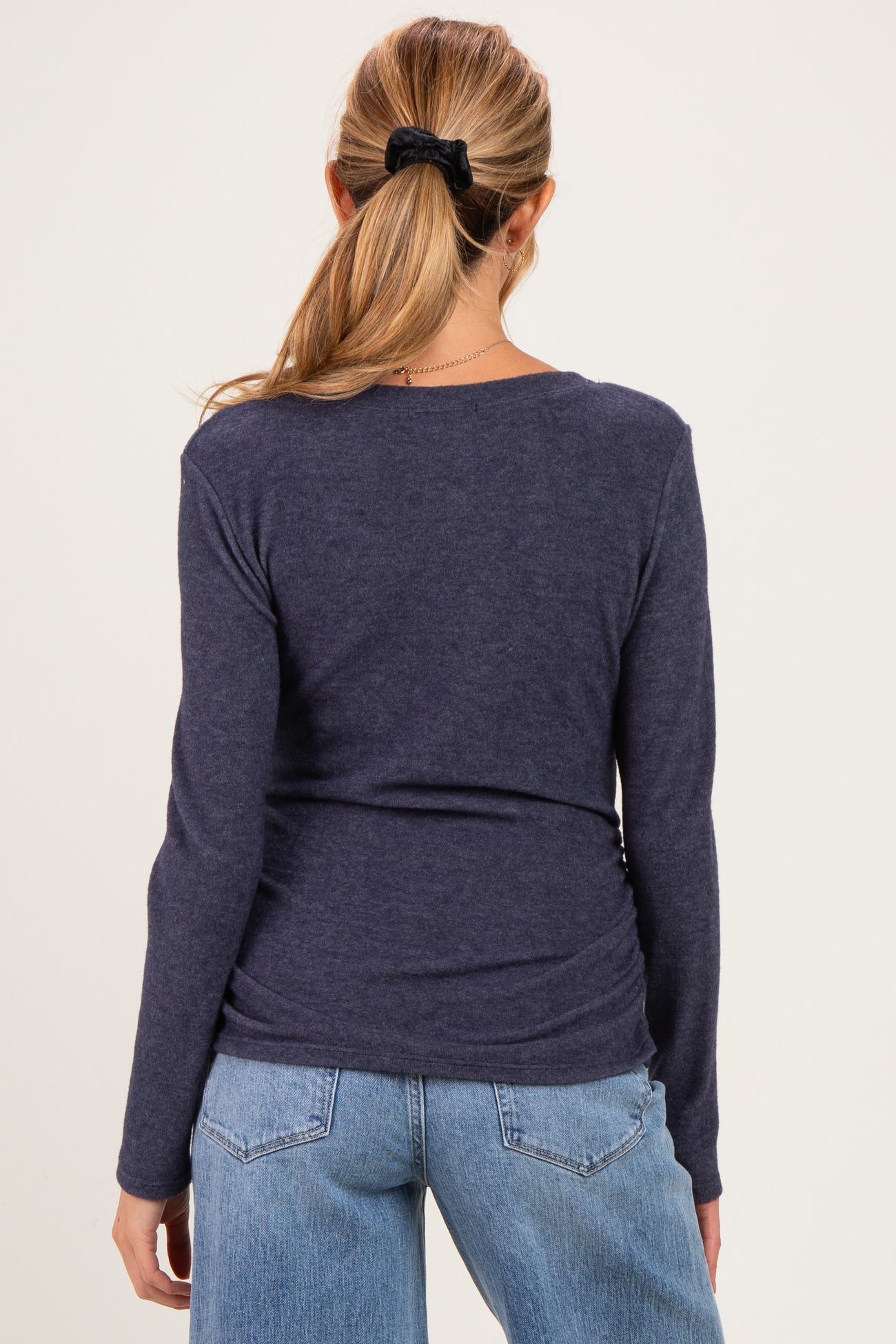 Navy Long Sleeve V-Neck Maternity Top