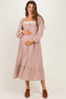Ivory Red Gingham Lace Trim Maternity Midi Dress