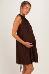 Brown Chiffon High Neck Maternity Dress