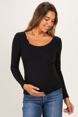 Black Lettuce Hem Fitted Long Sleeve Maternity Top