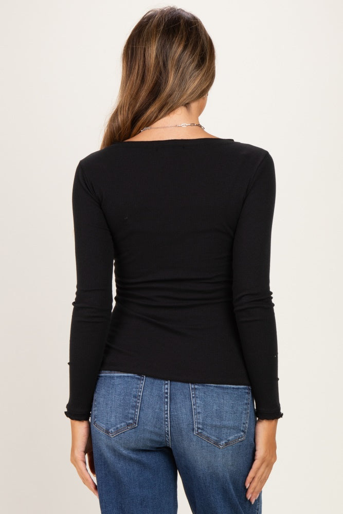 Black Lettuce Hem Fitted Long Sleeve Maternity Top