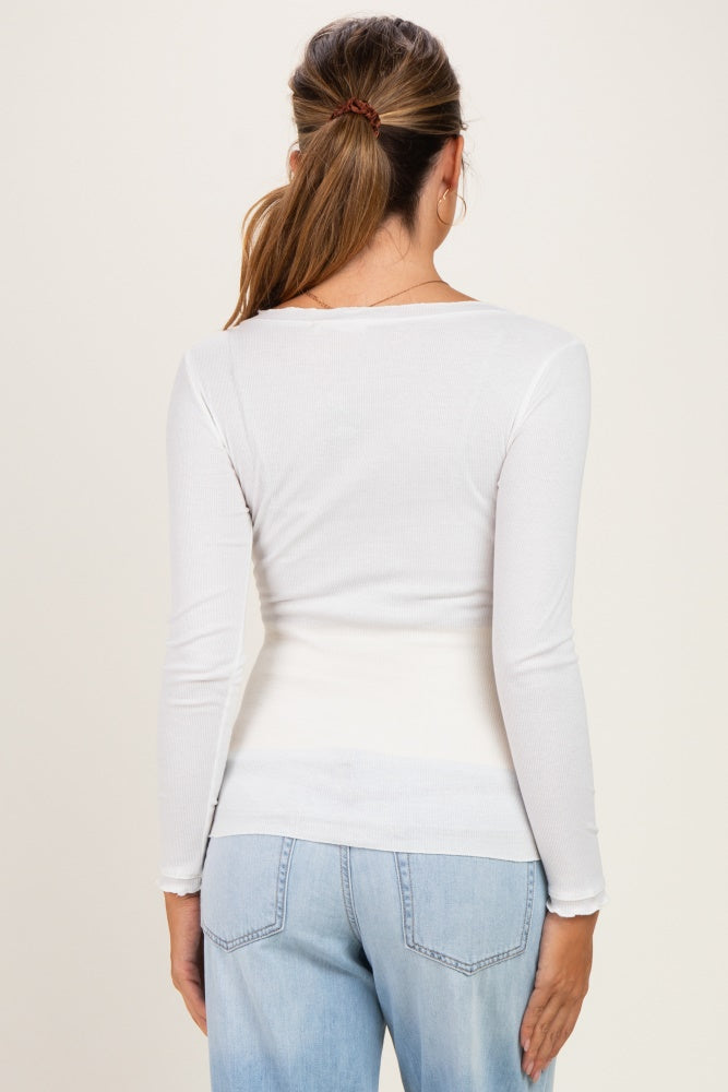 Ivory Lettuce Hem Fitted Long Sleeve Maternity Top