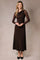 Dark Brown Draped Neckline Mesh Long Sleeve Midi Dress