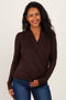 Brown Long Sleeve Draped Wrap V-Neck Maternity Top