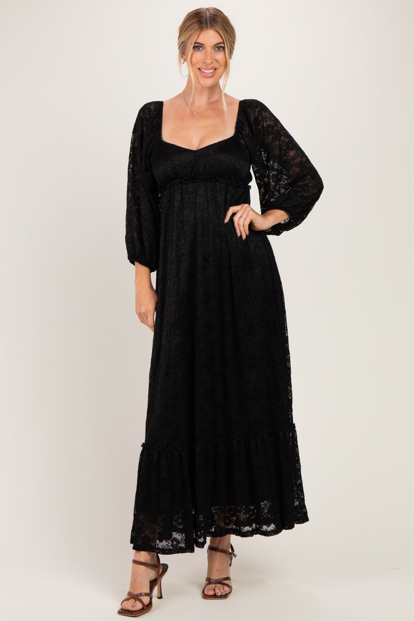 Black Lace Long Sleeve Maxi Dress