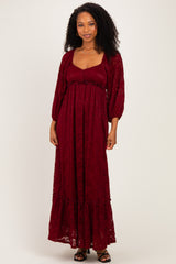 Burgundy Lace Long Sleeve Maxi Dress