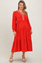 Red V-Neck Contrast Trim Tiered Maternity Plus Midi Dress
