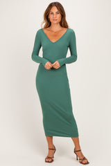 Emerald V-Neck Long Sleeve Fitted Maternity Maxi Dress