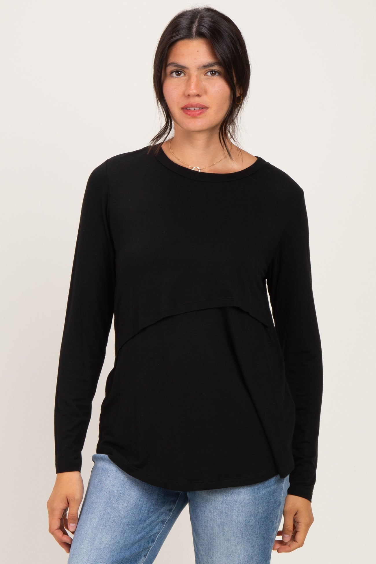 Black Maternity & Nursing Lift-Up Long Sleeve Top