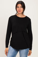 Black Maternity & Nursing Lift-Up Long Sleeve Top