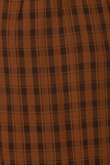 Brown Plaid Smocked Puff Sleeve Tiered Maternity Midi Dress