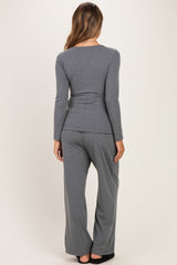 Charcoal Henley Wide Leg Pant Maternity Lounge Set