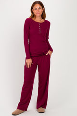 Wine Henley Wide Leg Pant Maternity Lounge Set