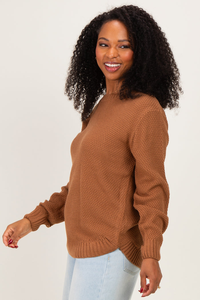 Deep Camel Knit Pullover Sweater