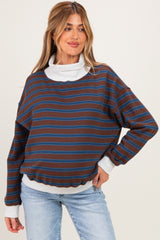 Brown Multi Striped Maternity Turtleneck Sweatshirt