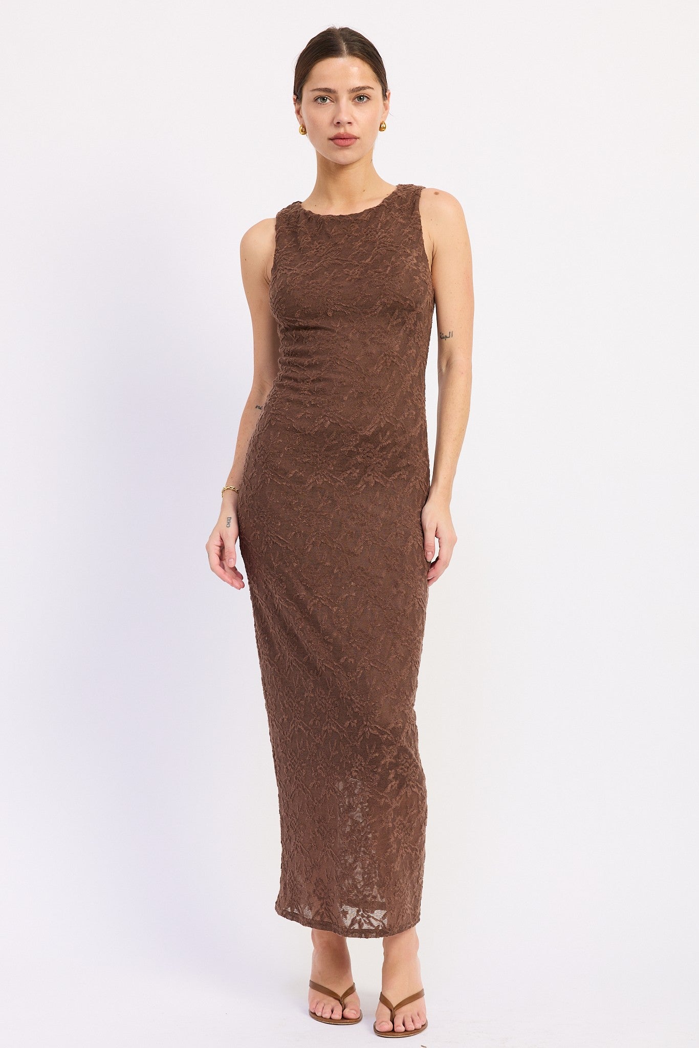 Chocolate Brown Lace Sleeveless Maxi Dress