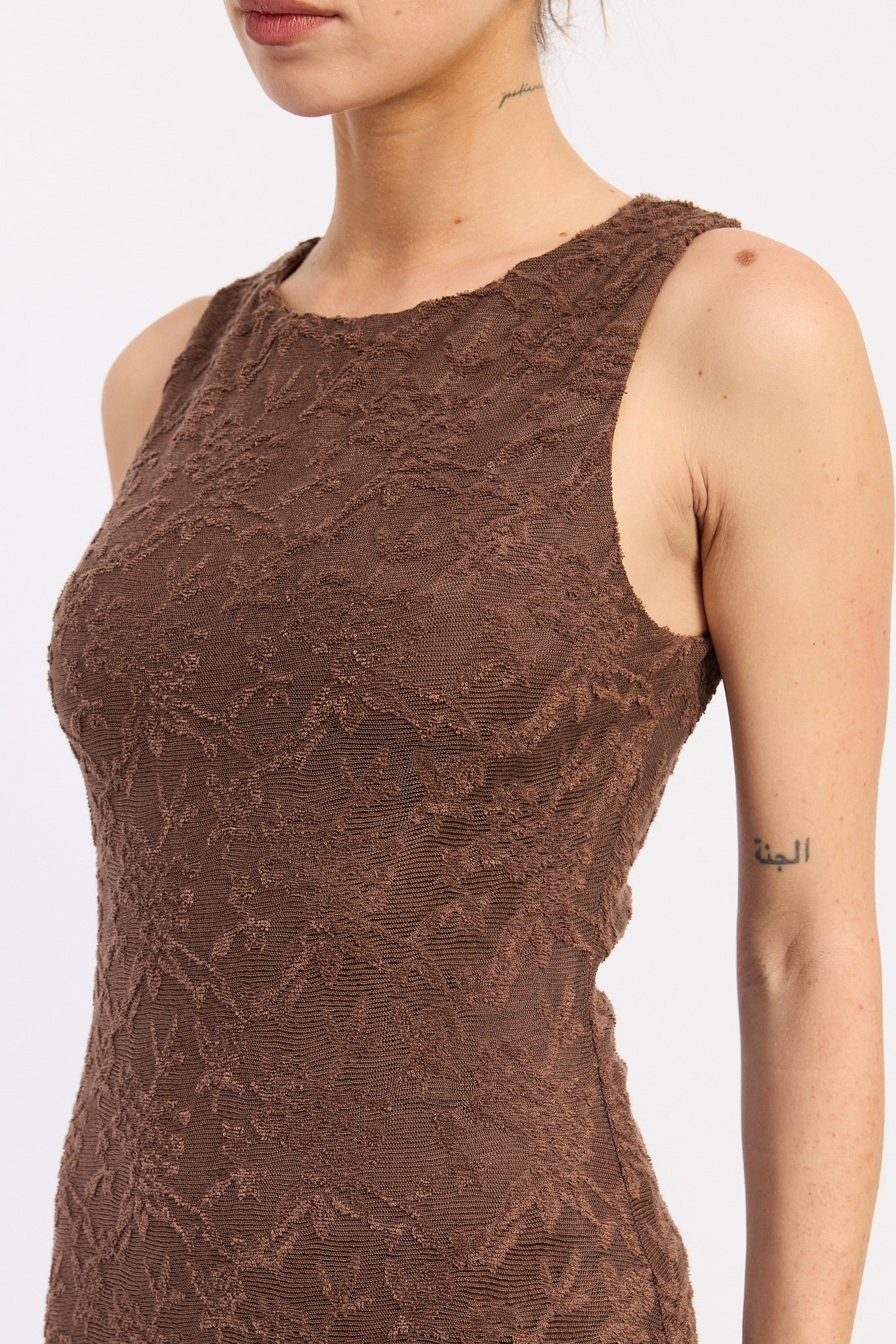 Chocolate Brown Lace Sleeveless Maxi Dress