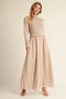 Champagne Ribbed Knit Top Satin Skirt Dress