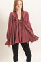 Maroon Ruffle Lace Tie Neck Blouse