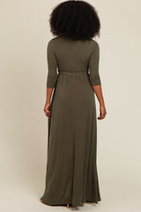 PinkBlush Olive Green Draped 3/4 Sleeve Maxi Dress