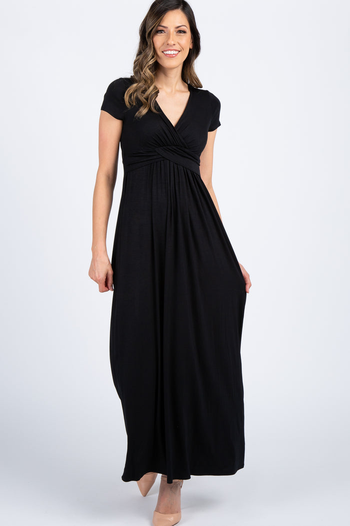 PinkBlush Black Draped Maternity/Nursing Maxi Dress