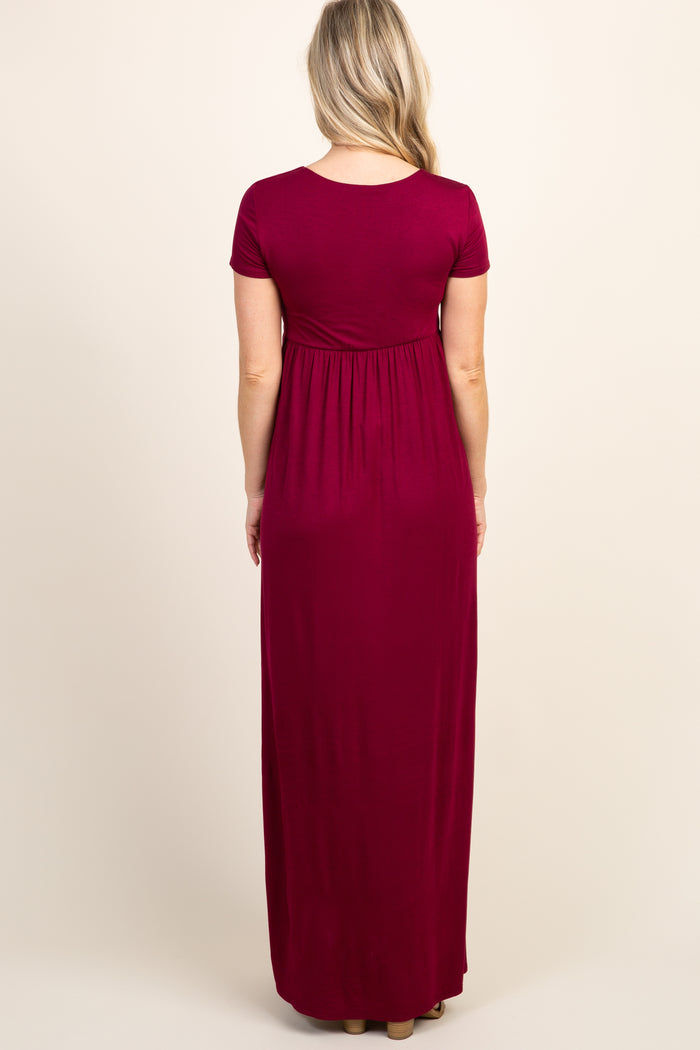 PinkBlush Burgundy Draped Maternity/Nursing Maxi Dress