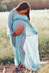 PinkBlush Blue Lace Off Shoulder Maternity Photoshoot Gown/Dress