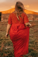 PinkBlush Red Lace Mesh Overlay Maxi Dress