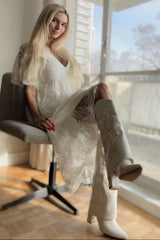 PinkBlush White Lace Mesh Overlay Maternity Maxi Dress